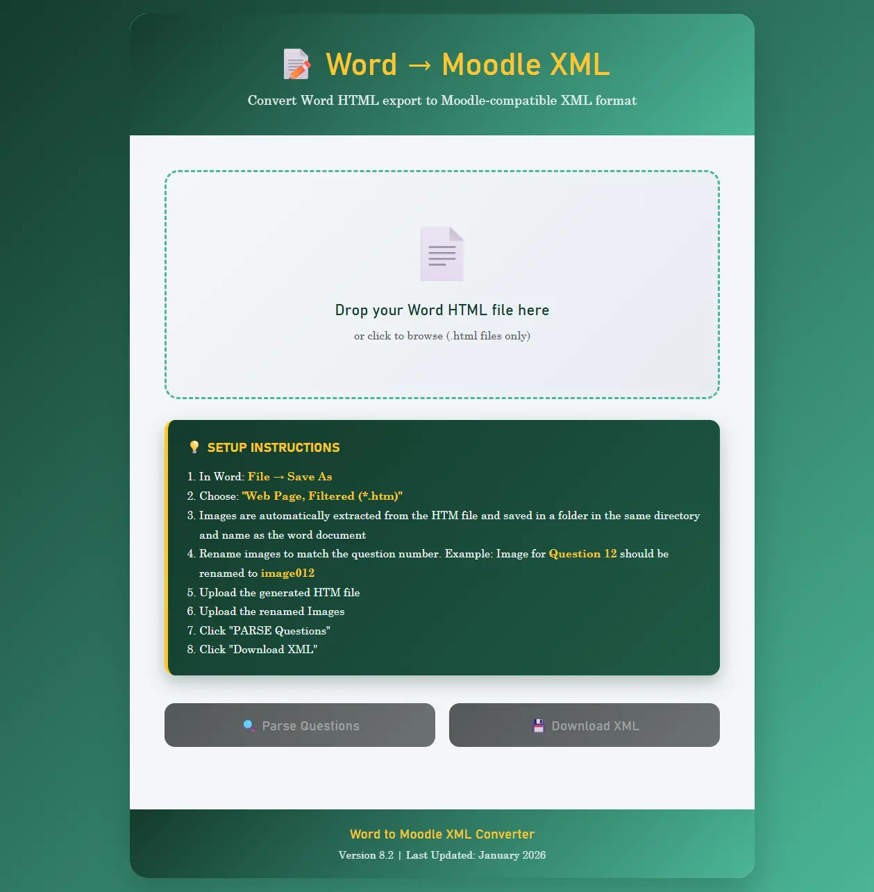 Moodle XML Converter interface preview