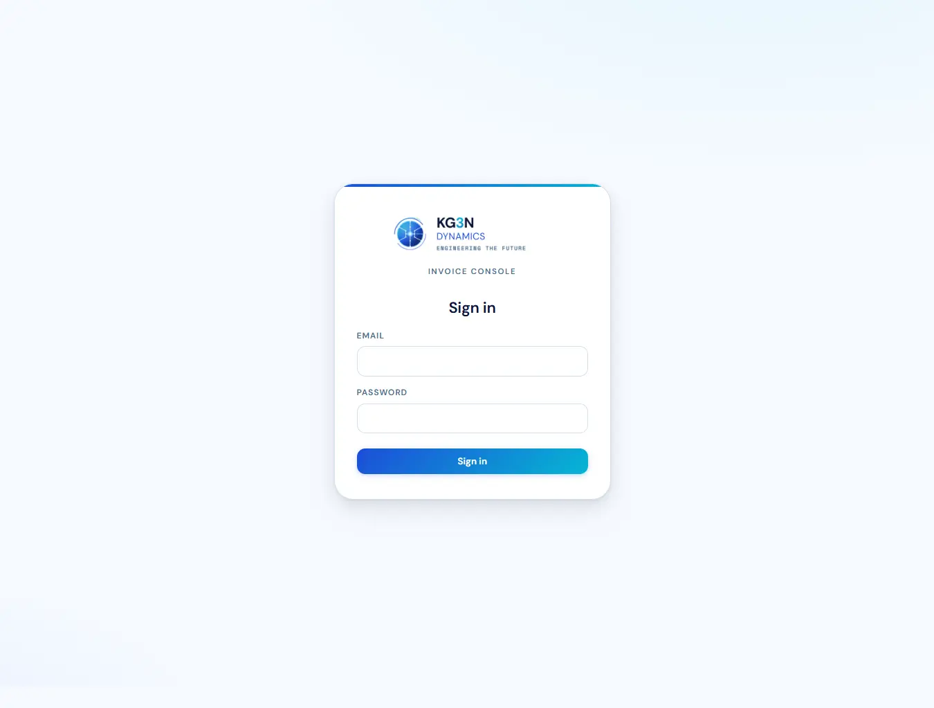 KG3N Invoicer sign-in screen