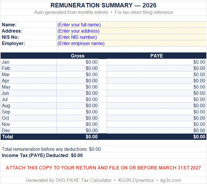 Remuneration summary - filing-ready document for tax return submission