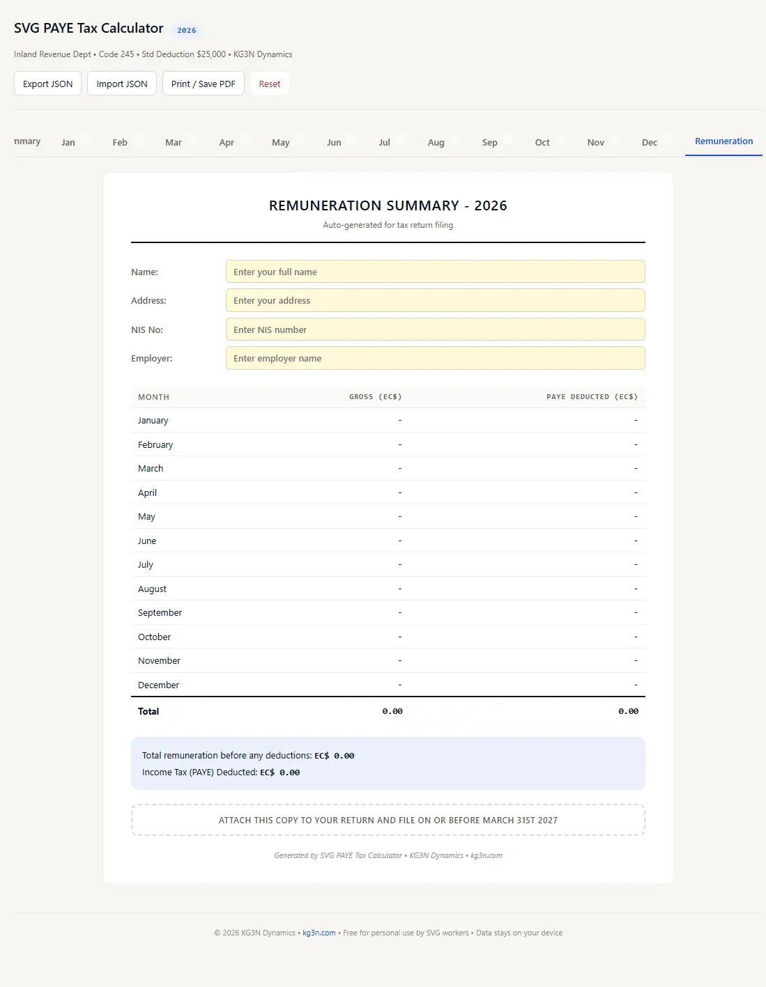 Browser app - remuneration summary ready for filing