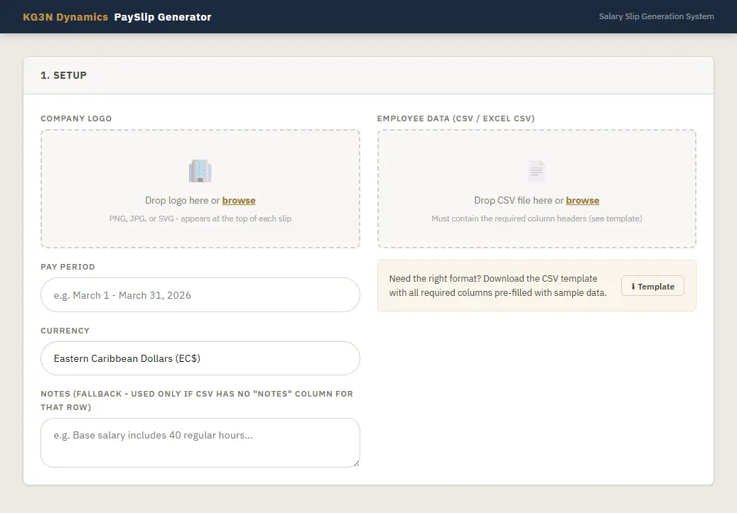PaySlip Generator - bulk upload, per-employee preview, and PDF export